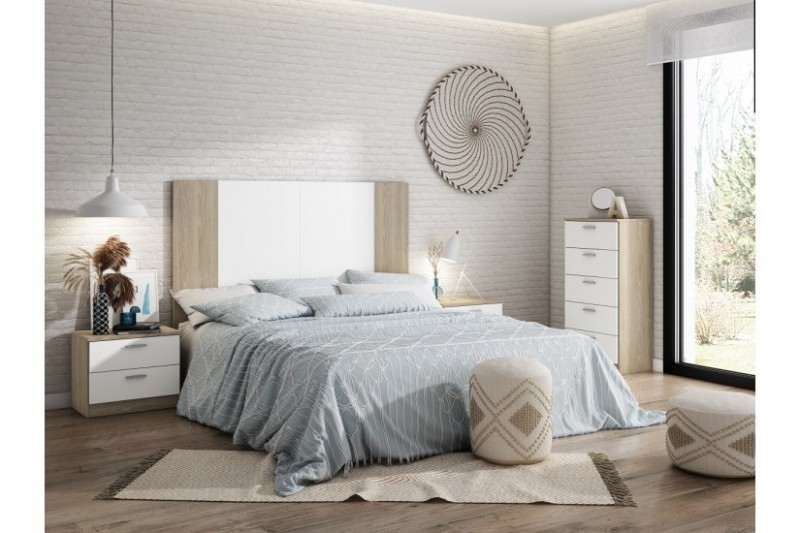 Dormitorio completo modelo dueto en sahara y blanco mesitas couple 2
