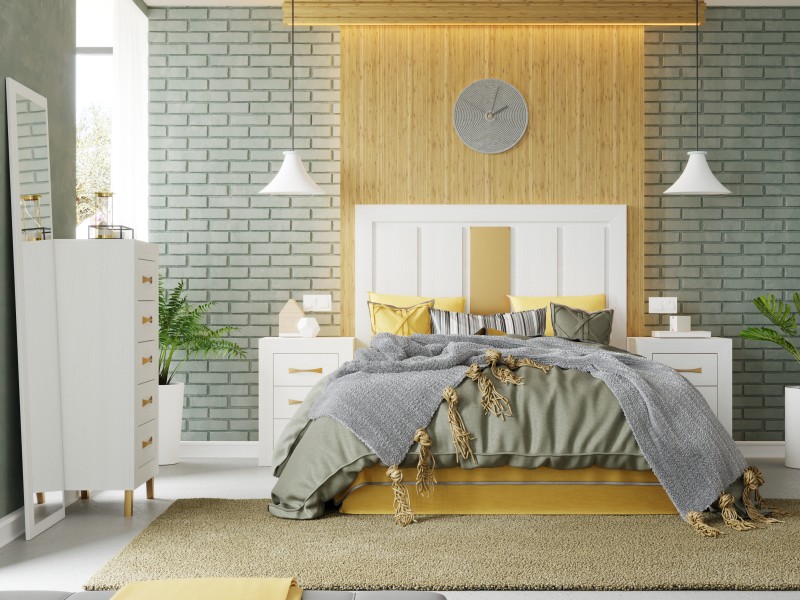 Dormitorio Arles completo con comoda color albo